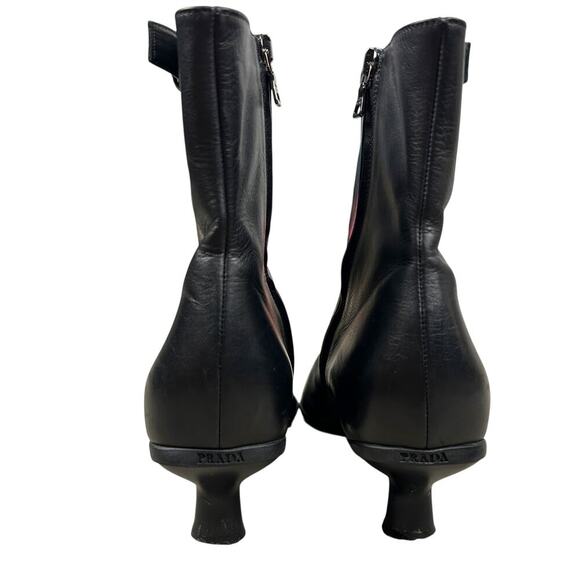 Prada Black Lamb Leather 90s Y2K Pointed Toe Zip Ankle Kitten Heel 7 - Picture 4 of 10